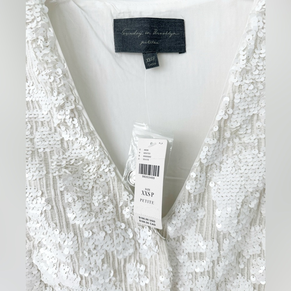 NWT Anthropologie Sunday in Brooklyn Sequin Vest Dress XXSP White Cocktail Mini - Picture 8 of 9